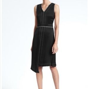 Banana Republic Black Satin Contrast-Stitch Dress, size 10 Tall